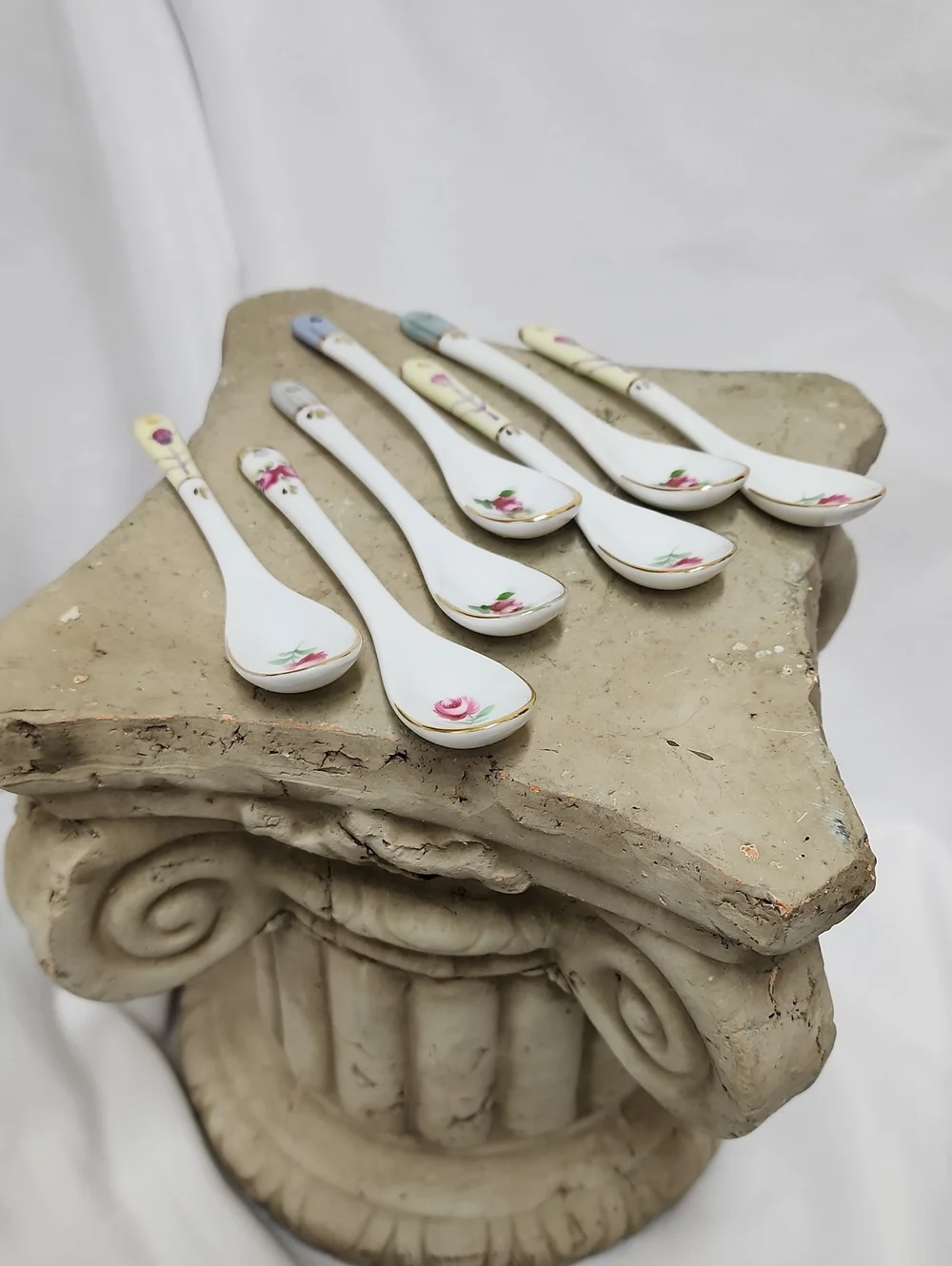 Vintage Handpainted Floral Porcelain Tea Spoons Condiment Spoons